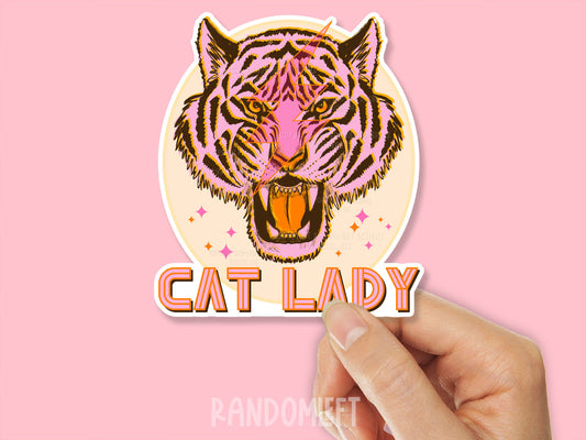 Cat Lady Sticker with Tiger & Lightning Bolt