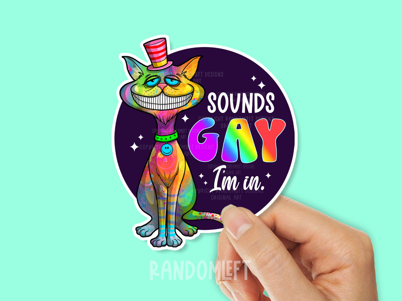 Sounds Gay LGBTQ Sticker with Rainbow Cat